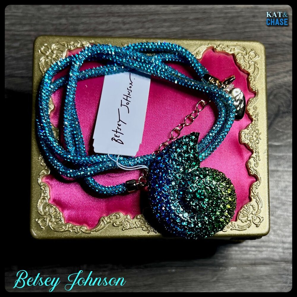 Betsey Johnson Mermaid Jewels Necklace 15" Conch Shell Blue Ombre Ursula Ariel - Picture 7 of 11